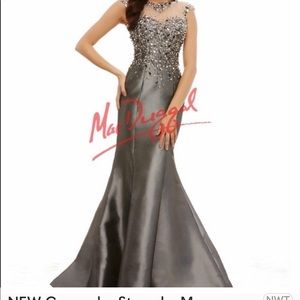 NEW Cassandra Stone by Mac Duggal 82386A beaded illusion mermaid formal dress